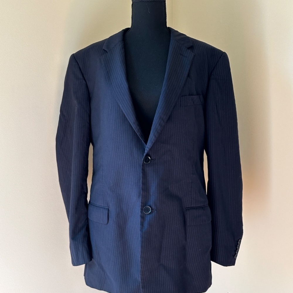 *CALVIN KLEIN* Men's Navy Striped Signature Traditional Fit Blazer Suit Jacket